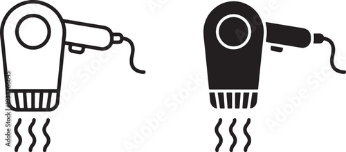 Black and white hair dryer with output lines also transparent background outline appliance styling tool