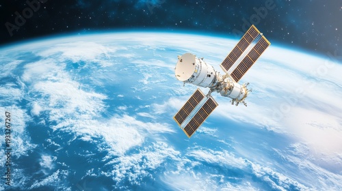 Satellite above Earth, solar panels, space exploration, telecommunication, technology, future, innovation