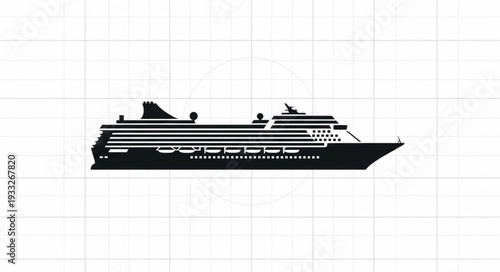 Cruise ship silhouette on a white background, perfect for travel and vacation concepts.