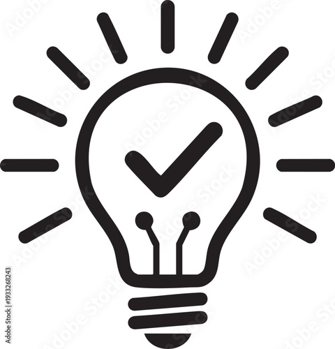 A black outline of a lightbulb with a checkmark inside its filament