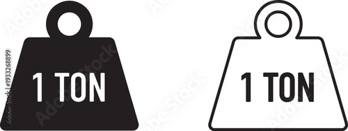 Black and white weight 1 ton symbol and outline also transparent background one ton kilogram measurement