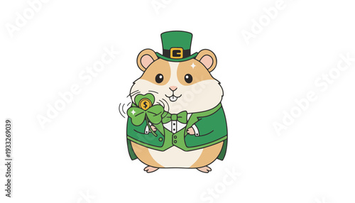 CGI Render Hamster in Tiny Leprechaun Costume Spinning St Patricks Day Business Mascot Character Concept