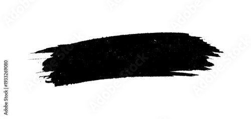 black ink brush stroke with dripping effect, resembling paint splatter on white