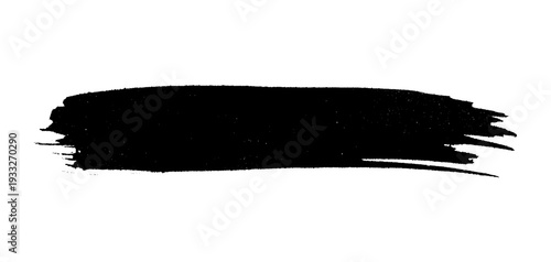 black ink brush stroke with dripping effect, resembling paint splatter on white