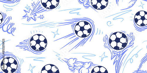 Soccer ball. Vector scribble seamless pattern Speed line, trail effect