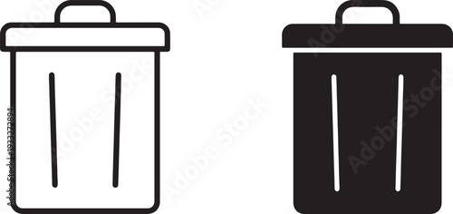 Two simple trash can one outline one solid black also transparent background trash can bin waste bin garbage can delete remove recycle bin container symbol