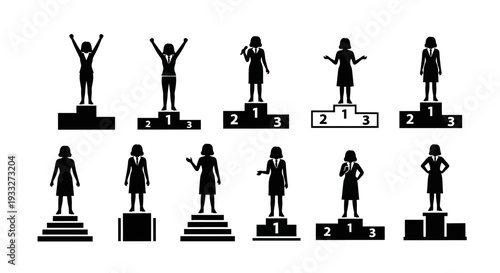 Female Athletes Celebrating on Podium Steps.