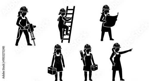 Female Firefighters in Various Action Poses.