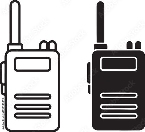 Two walkie-talkies in black and white with antennas also transparent background radio communication device