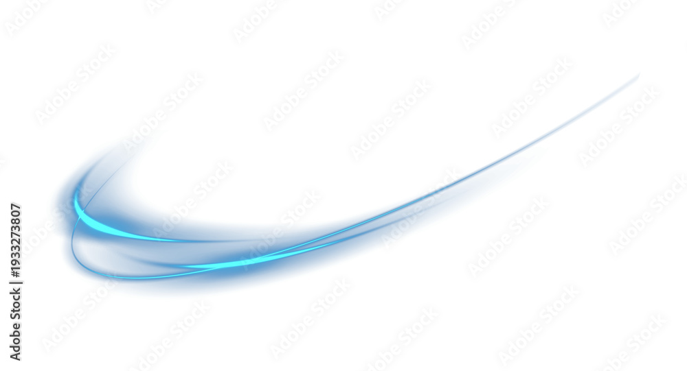 Obraz premium Blue Neon Light Trail Overlay with Glowing Abstract Wave Effect png