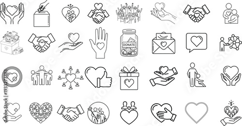 Collection of heart and love themed line drawings and illustrations