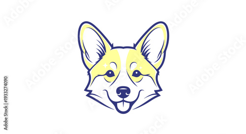 Cute Cartoon Corgi Dog Head Illustration, Happy Pet with Tongue Out, Cheerful Canine Mascot Design on White Background