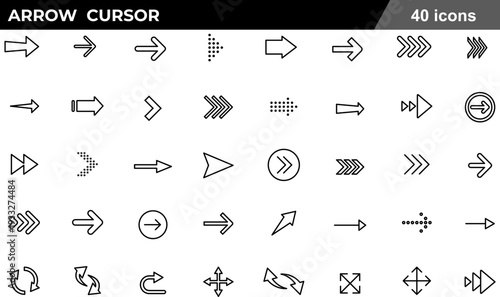Arrow Cursor Thin Line Icons Set Directional Pointers, Navigation Symbols, Progression Indicators, Click Interaction andMotion Graphics for UI Design and Workflows