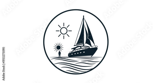 Sailboat sailing on the sea with sun and a person, a beautiful nautical scene.