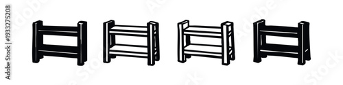 Bunk Beds Outline Icon Set with Dimensional Stroke Effect