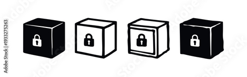 Isometric Vertical Padlock Security Box Icons Set