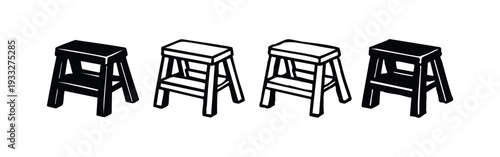Step Stool Silhouette Icons Set for Home Improvement and Utility