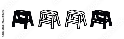 Simple Step Stool Silhouette and Outline Icon Set