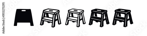 Collection of Step Stool Icons in Silhouette and Outline Styles