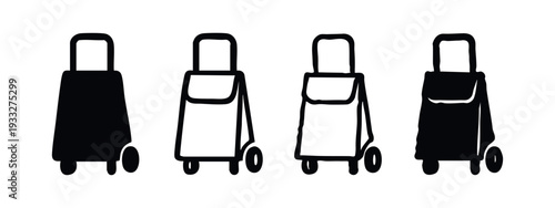 Shopping Cart Trolley Silhouette and Outline Icon Set