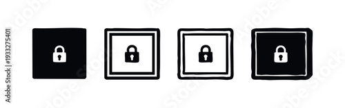 Padlock in square security icons set. Locked file or document access, secure content symbol vector illustration collection.