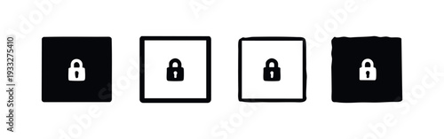 Hand-drawn padlock in square icons set. Secure access symbol vector illustration, confidentiality protection flat and outline.