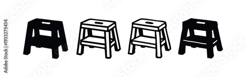 Diverse Step Stool and Step Ladder Vector Icons in Monochrome