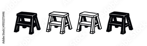 Set of Simple Step Ladder and Stool Icons for Household Tasks