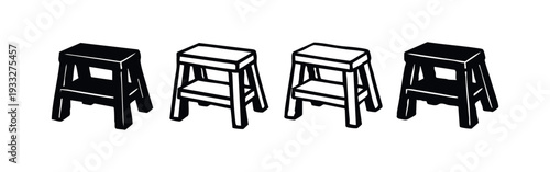 Graphic Icons of Step Stools and Portable Ladders for Home Use