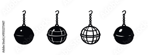 Set of Hanging Ball Icons with Wrecking Ball and Disco Ball Elements