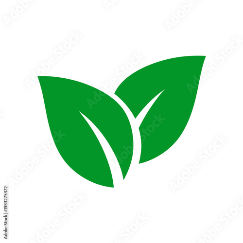 Eco-friendly green leaves vector icon for nature, organic, natural, and environmental sustainability concepts on white.