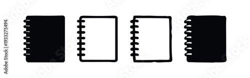 Hand Drawn Notebook Icons Set with Spiral Binding. Education, Office, and Writing Supplies Symbol Pack.