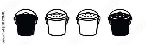 Compost Bin Bucket Vector Icons for Organic Waste and Environmental Concepts