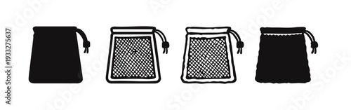 Schilderij op canvas Drawstring Mesh Pouch Vector Icons for Laundry, Storage, and Organization