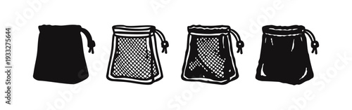 Versatile Drawstring Mesh Bag Icons for Reusable and Eco-Friendly Solutions