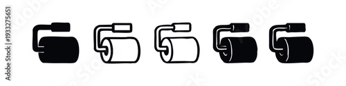 Toilet Paper Roll on Holder Vector Icon Set in Various Styles
