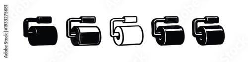 Set of Bathroom Toilet Paper Holder Icons, Hygiene and Restroom Symbols
