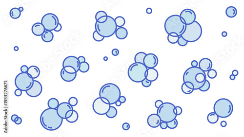 Light Blue Bubble Clusters on White Background, Simple Cartoon Style, Clean Abstract Vector Design, Decorative Backdrop, Transparent Graphic Element