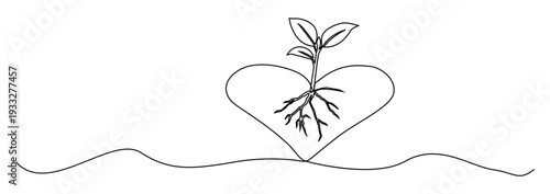 The minimalist continuous line illustration symbolizes growth, love, care, sustainability, nurturing, environmental protection, health, and organic development.