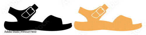 Simple black and orange sandals shown side by side on a white background