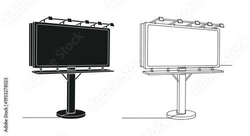Billboard illustrations a filled black version and a white line drawing