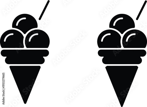 Ice cream cone icons with scoops dessert sweet food vector illustration collection isolated minimal solid design frozen treat pack