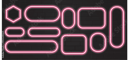 Glossy neon buttons, transparent crystal glass banners with red neon frames futuristic interface components vector illustration collection for website design.