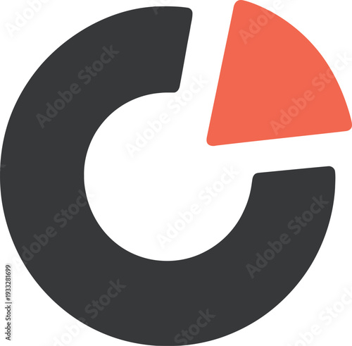 Partial pie chart with orange section graph statistics data