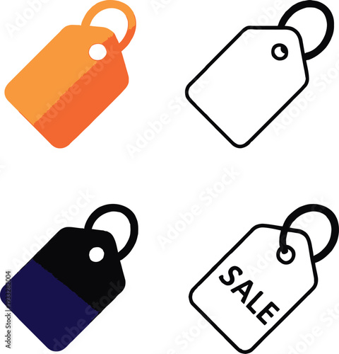Colorful price tags with sale and blank labels on white background shopping