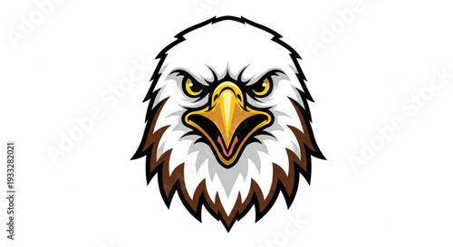 Angry eagle head with sharp beak and intense gaze on transparent background