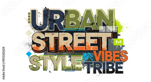 Urban street style typography with vibrant colors on transparent background