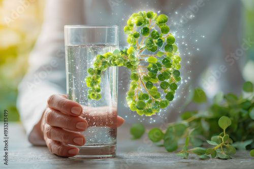 Symbolic kidney shape with natural elements and healthy lifestyle concept