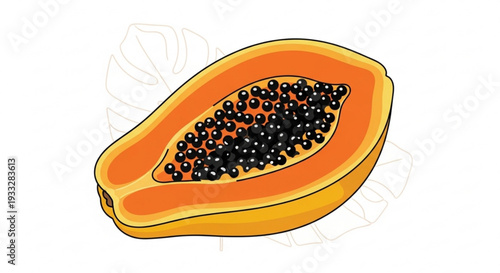 Vibrant orange papaya fruit cut in half with black seeds on white background showcasing tropical freshness and healthy eating