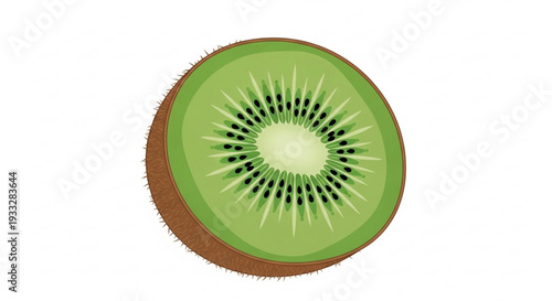 A vibrant green kiwi fruit cut in half showcasing its fuzzy brown skin and juicy interior with black seeds on a white background healthy eating concept